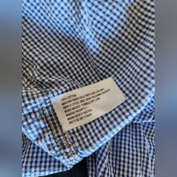 Merona Mens Size L Blue Checked Gingham Long Sleeve Button Up Shirt - Picture 5 of 5